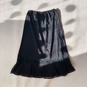 True Vintage Black Lace Slip Midi Skirt with Tiered Pleated Hem